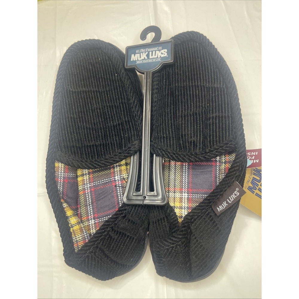 Original Muk Luks Black Corduroy Slippers Memory Foam Insole Indoor/Outdoor NWT
